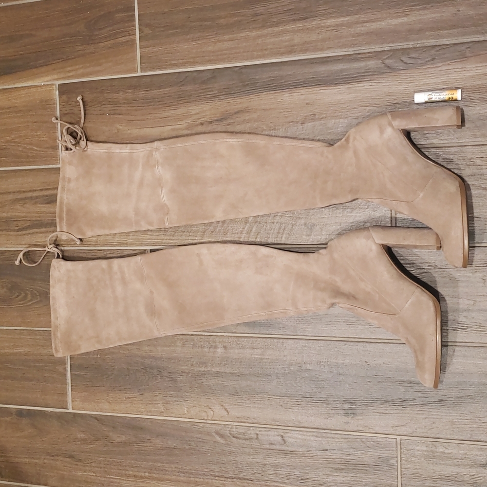 Taupe Stuart weitzman "hiline" thigh high boot OTK